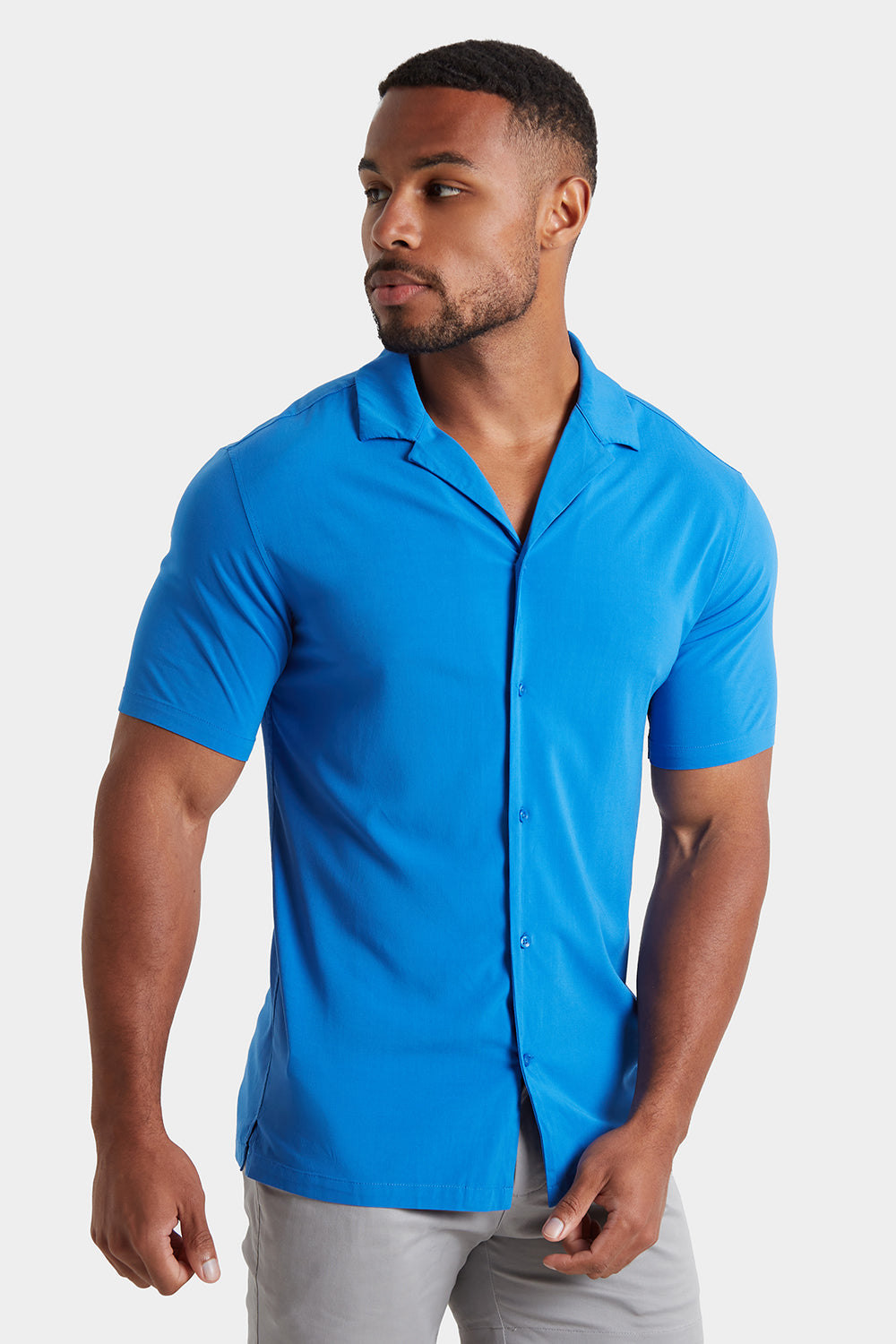 Muscle Fit Short Sleeve Viscose Shirt in Electric - TAILORED ATHLETE - ROW