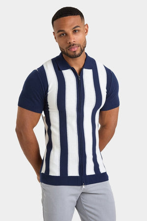 Zipped Knitted Shirt in Navy - TAILORED ATHLETE - ROW