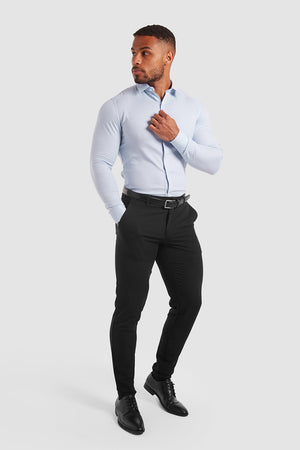 Luxe Business Shirt in Textured Dobby Blue - TAILORED ATHLETE - ROW