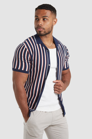 Striped Knitted Short Sleeve Shirt - TAILORED ATHLETE - ROW