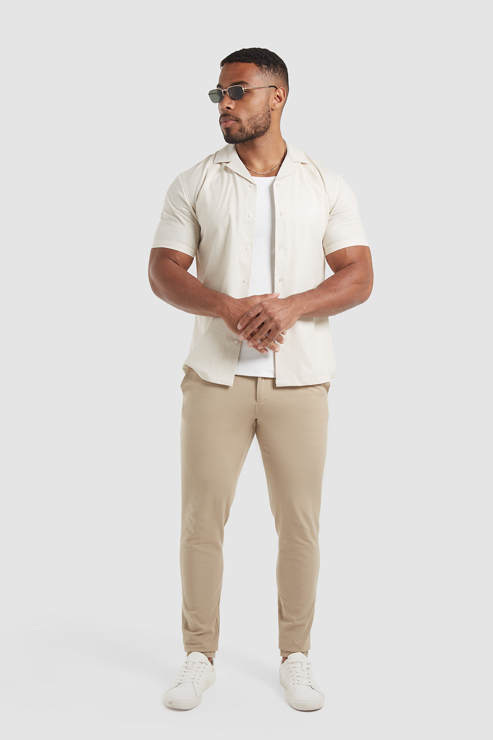 Linen Look Revere Collar Shirt in Stone - TAILORED ATHLETE - ROW