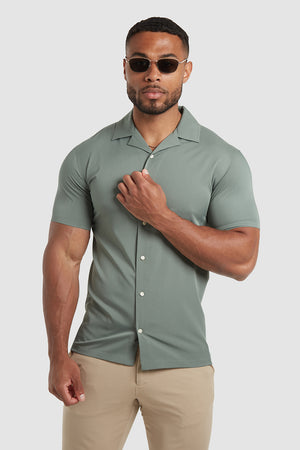 Bamboo Revere Collar Shirt (SS) in Dusty Pine - TAILORED ATHLETE - ROW