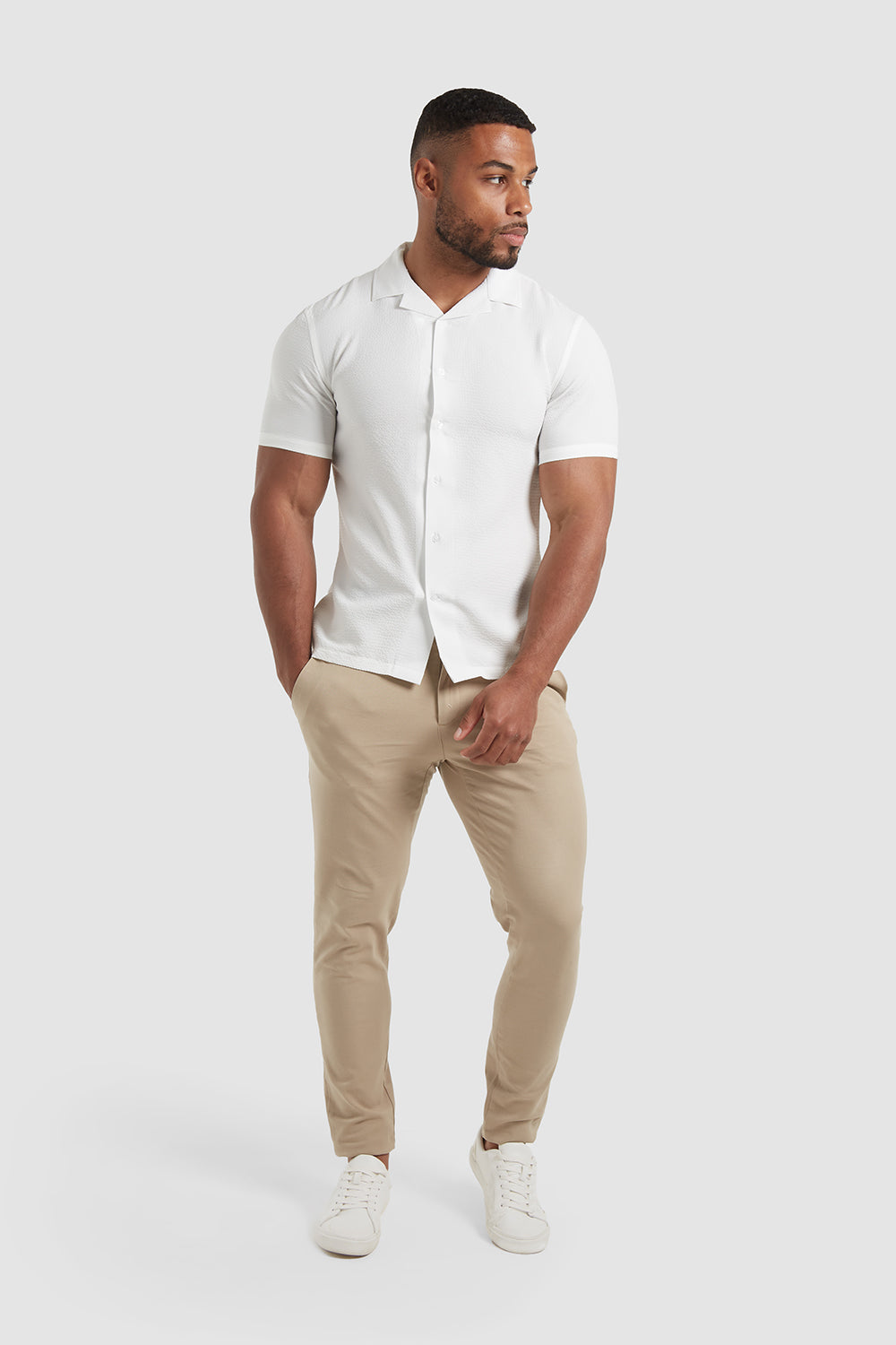 Seersucker Revere Collar Short Sleeve Shirt in White - TAILORED ATHLETE - ROW