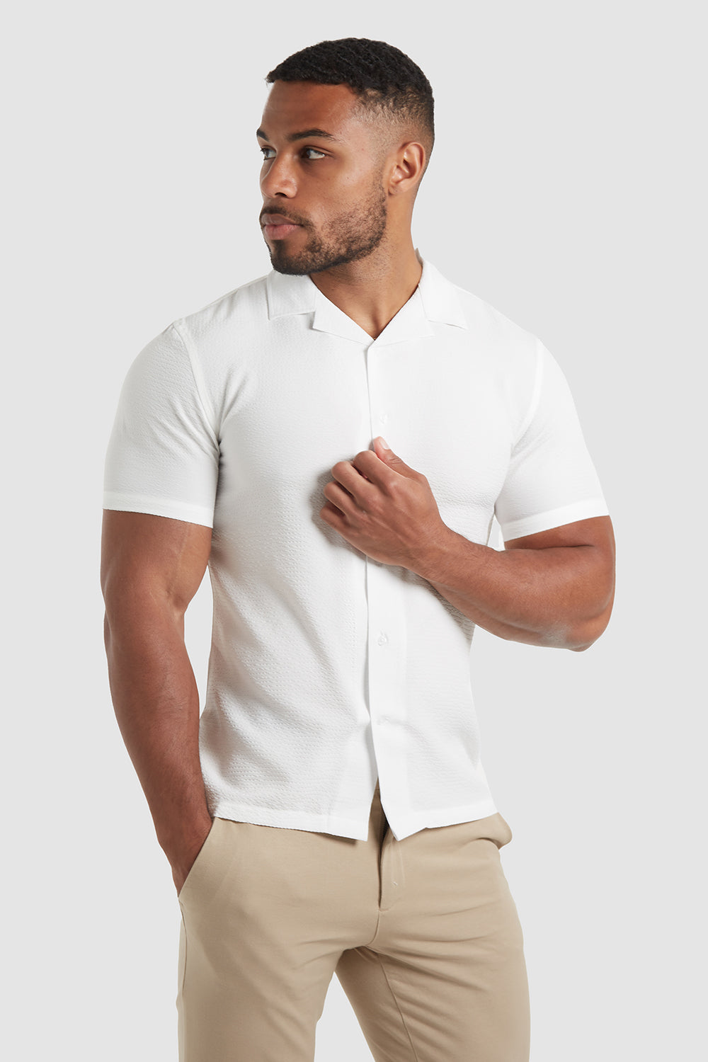 Seersucker Revere Collar Shirt (SS) in White - TAILORED ATHLETE - ROW