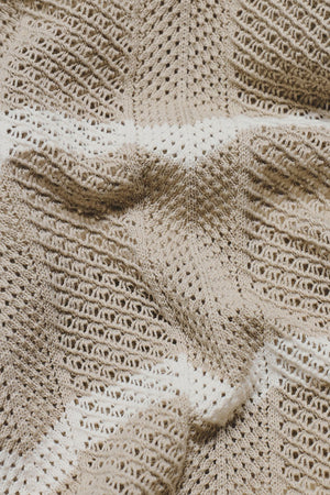 Chevron Textured Knitted Zip Neck Polo Shirt in Stone and Chalk