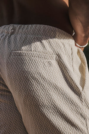 Textured Geo Jersey Shorts in Stone & White