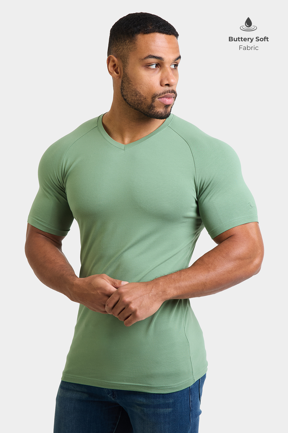 Premium Muscle Fit V-Neck in Soft Sage - TAILORED ATHLETE - ROW