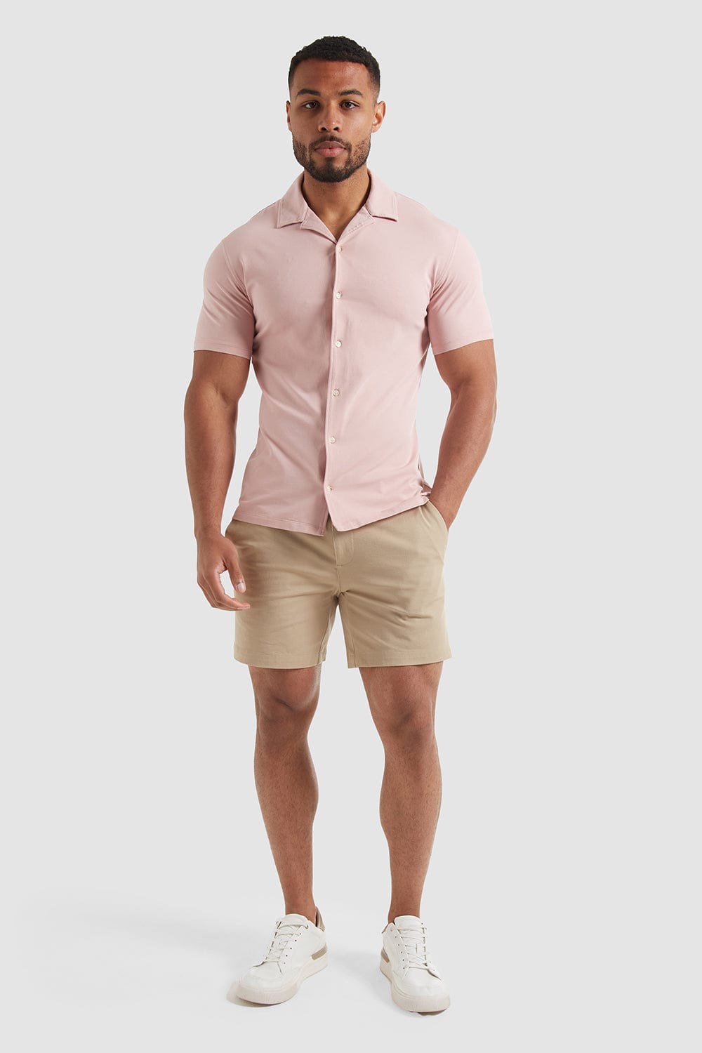 Jersey Revere Collar Shirt (SS) in Dusty Pink - TAILORED ATHLETE - ROW