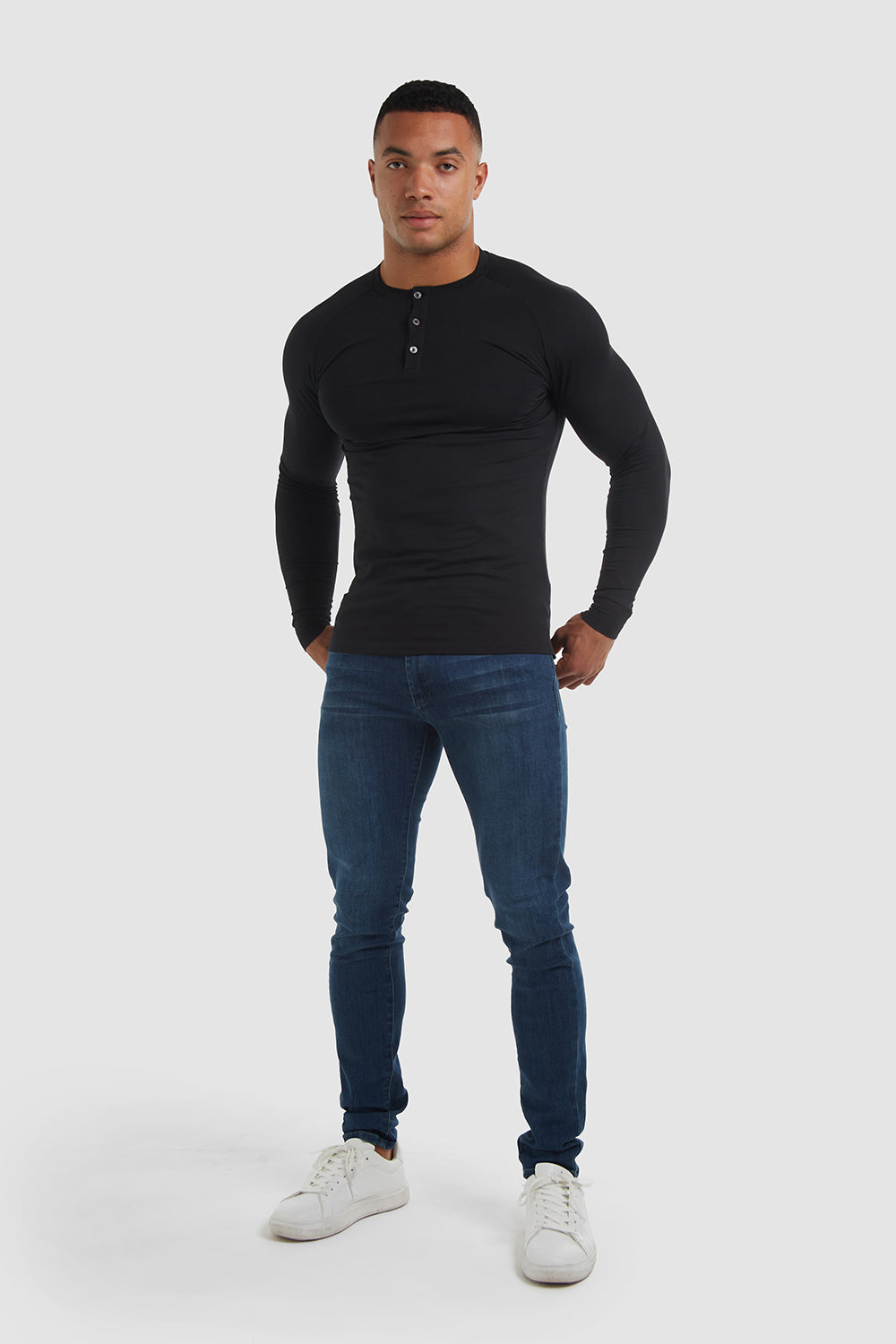 Long Sleeve Everyday Henley T-Shirt in Black - TAILORED ATHLETE - ROW