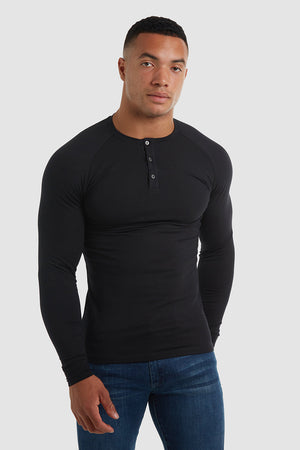 Long Sleeve Everyday Henley T-Shirt in Black - TAILORED ATHLETE - ROW