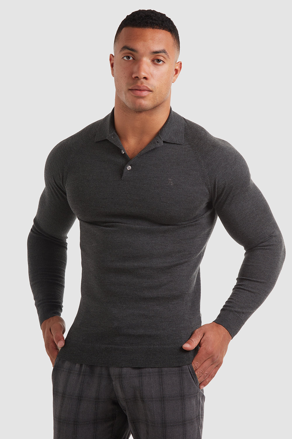 Merino Polo Shirt (LS) in Forest Marl - TAILORED ATHLETE - ROW