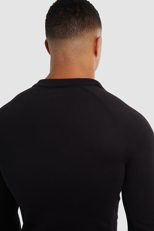 Buttonless Open Collar Polo in Black - TAILORED ATHLETE - ROW