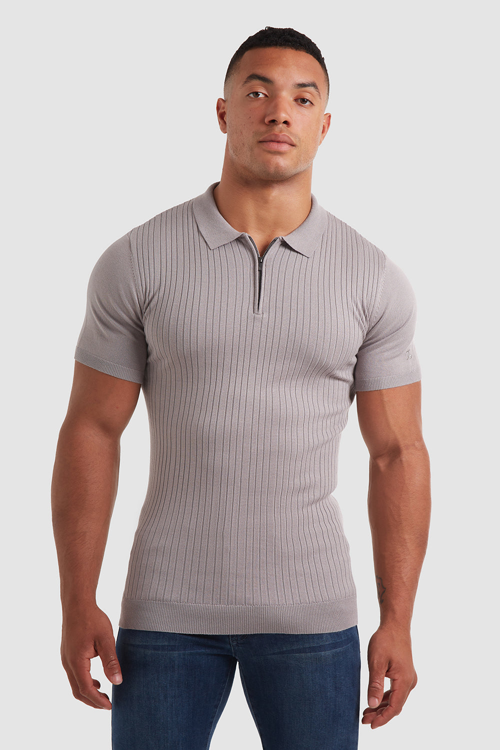 Ribbed Zip Neck Polo in Smoke Grey - TAILORED ATHLETE - ROW