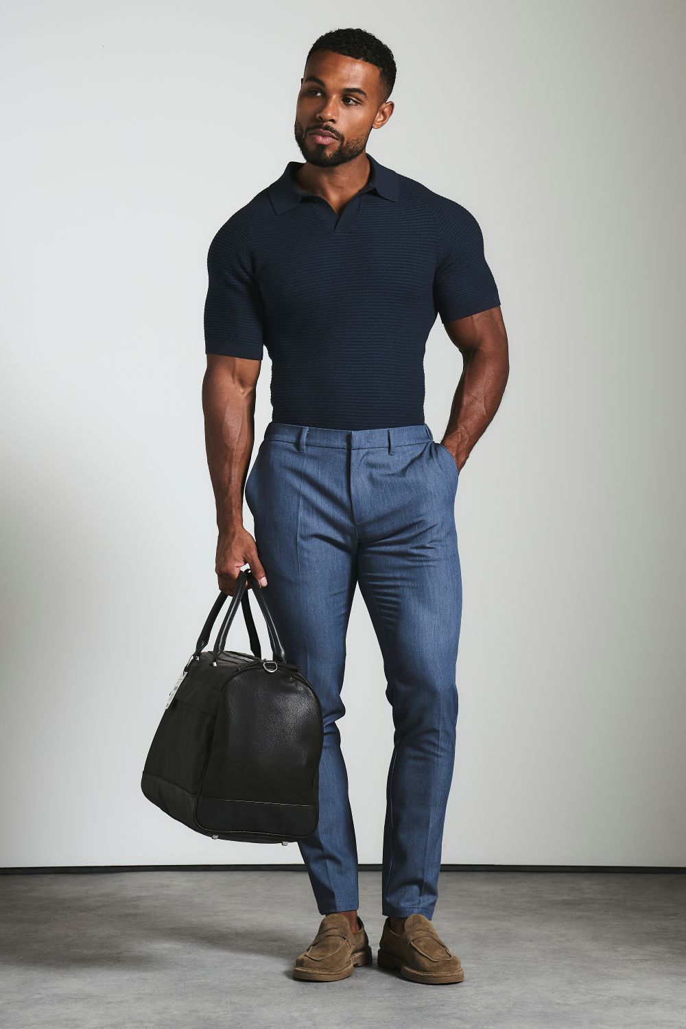 Muscle Fit Essential Trousers in Chambray