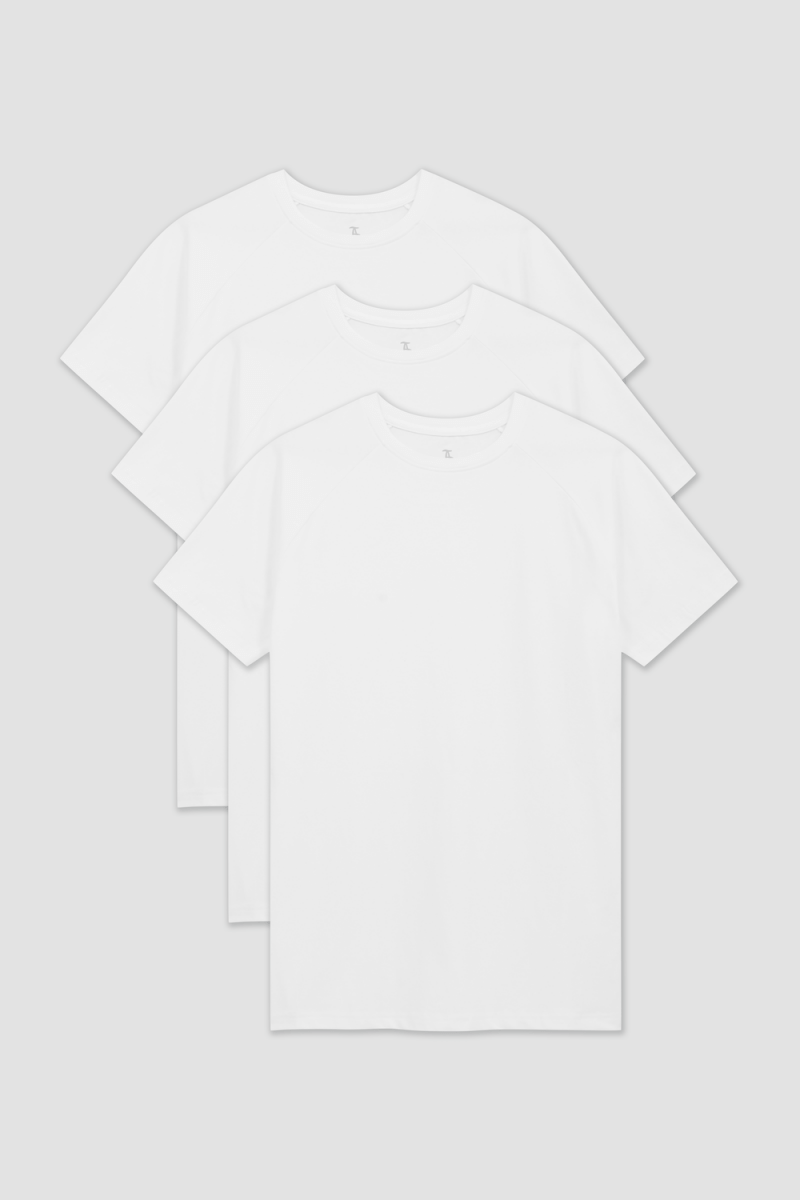 3 Pack Muscle Fit Crew Neck T-Shirt in White - TAILORED ATHLETE - ROW