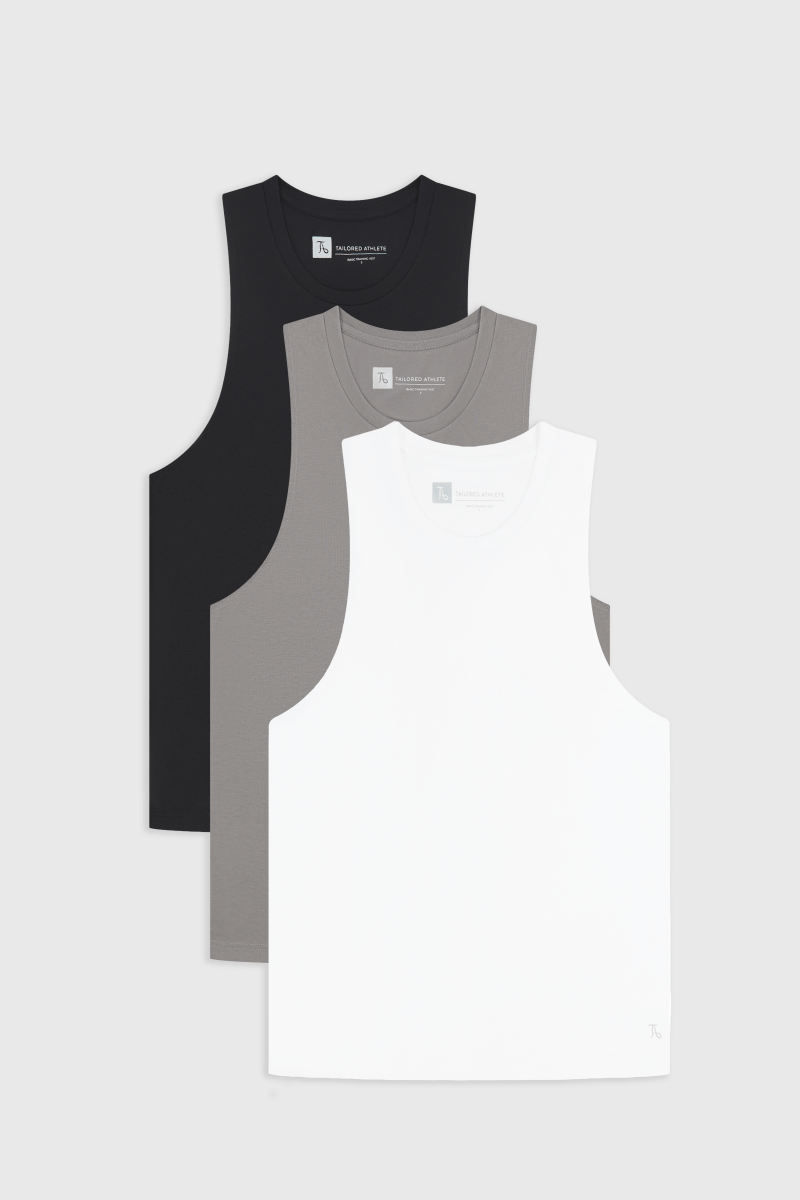3 Pack Essential Training Vest in Black/ Mid Grey/ White - TAILORED ATHLETE - ROW
