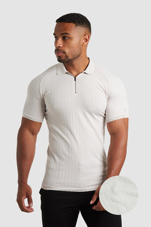 Ribbed Zip Neck Polo in Chalk - TAILORED ATHLETE - ROW