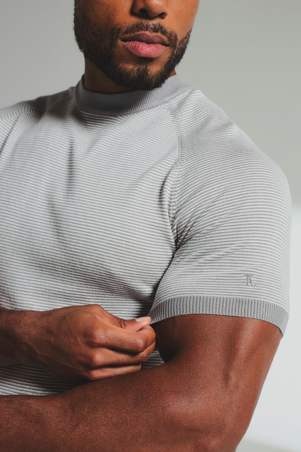 Stripe Knitted T-Shirt in Grey and Off-White