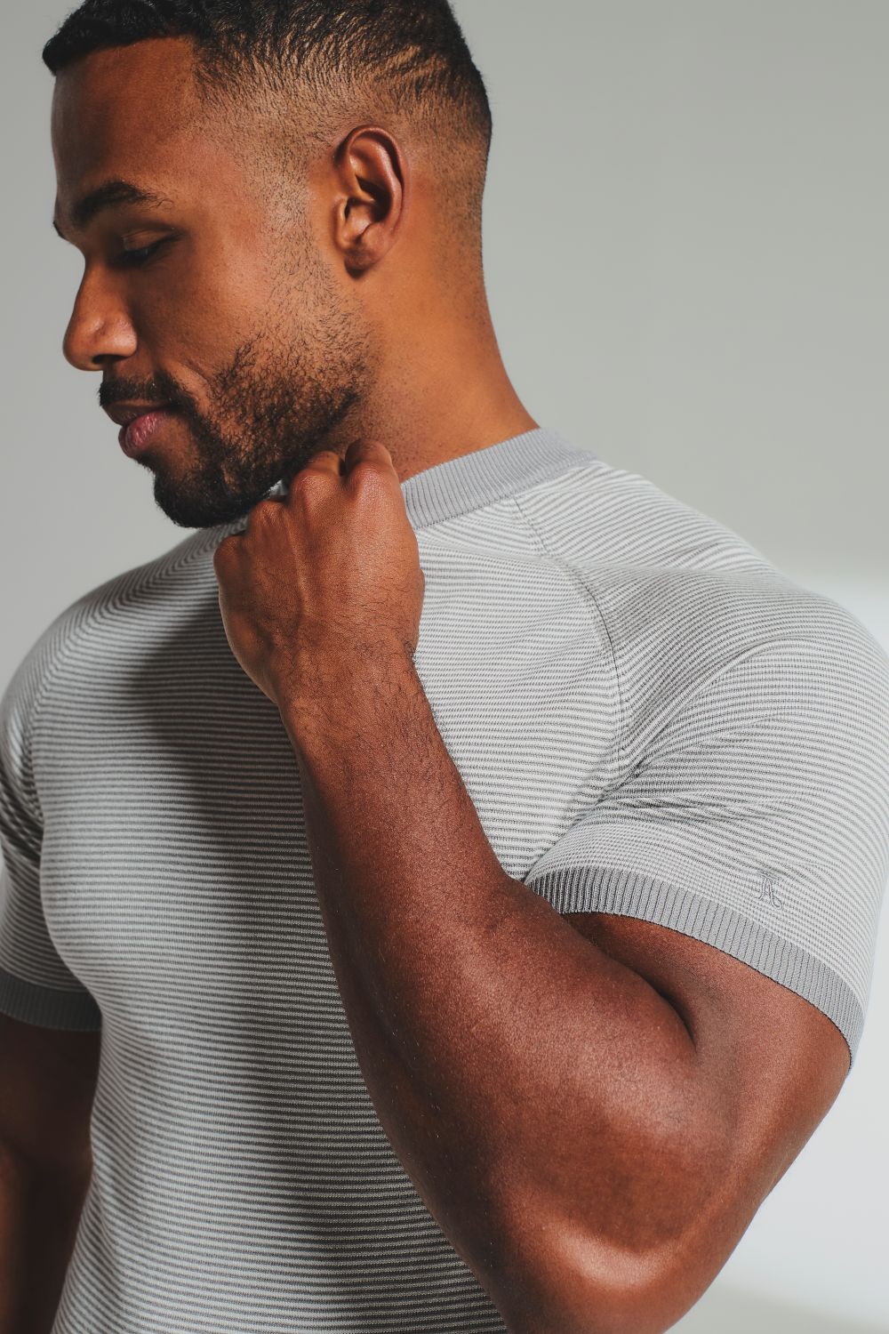Stripe Knitted T-Shirt in Grey and Off-White