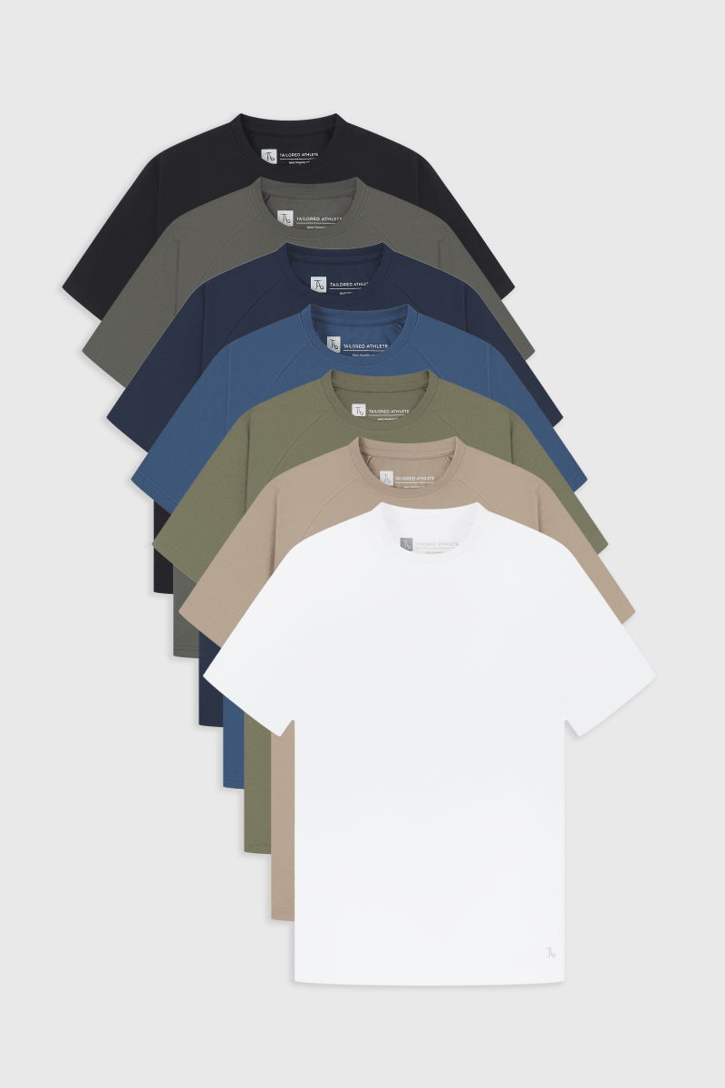 7 Pack Essential Training Top in Black/ Charcoal/ Sand/ Navy/ Slate Blue/ Khaki/ White - TAILORED ATHLETE - ROW