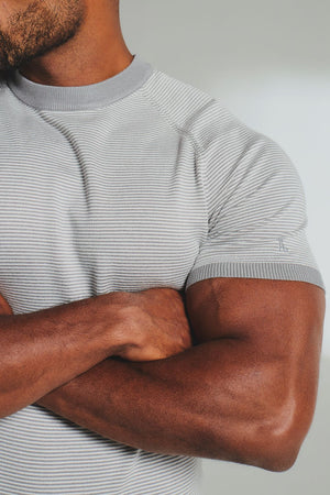 Stripe Knitted T-Shirt in Grey and Off-White