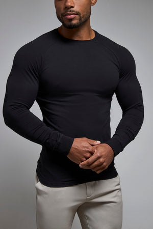 Muscle Fit 3 Pack Long Sleeve T-Shirt in Black, Navy & White