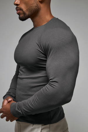 Muscle Fit 3 Pack Long Sleeve T-Shirt in Black, Navy & Charcoal