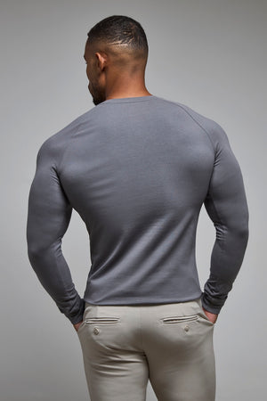 Muscle Fit Long Sleeve T-Shirt in Charcoal