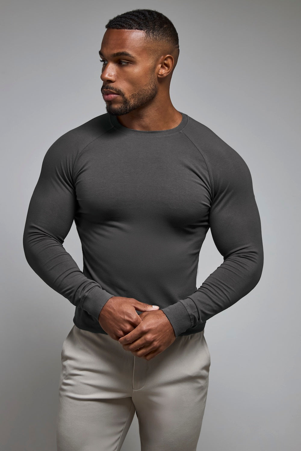 Muscle Fit 3 Pack Long Sleeve T-Shirt in Black, Navy & Charcoal
