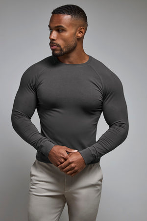 Muscle Fit 3 Pack Long Sleeve T-Shirt in Black, Navy & Charcoal