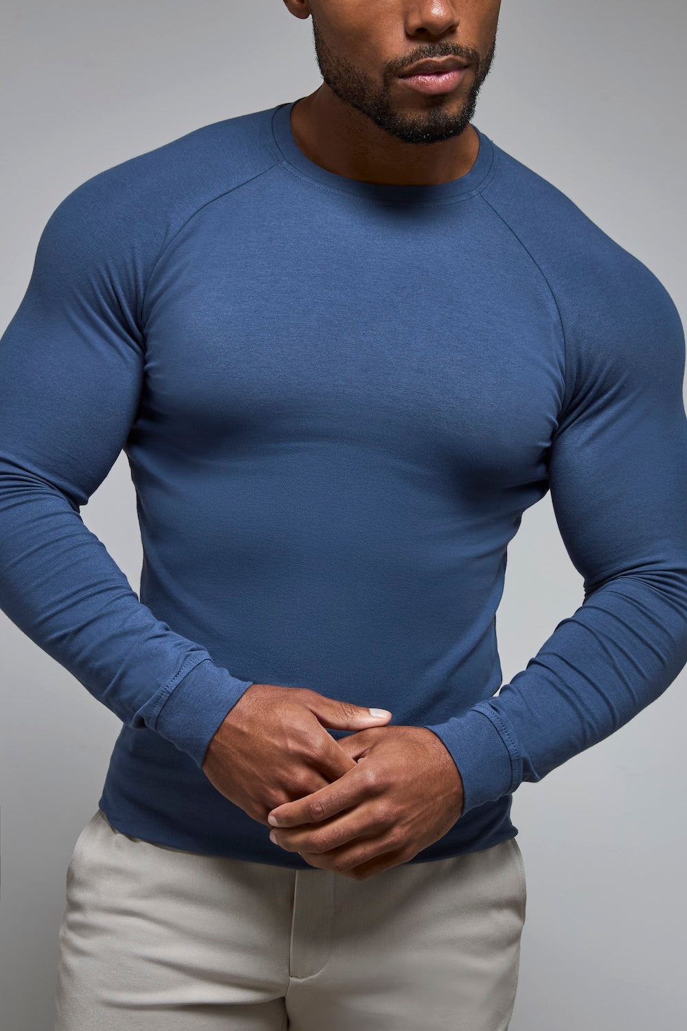 Muscle Fit Long Sleeve T-Shirt in Stone Blue