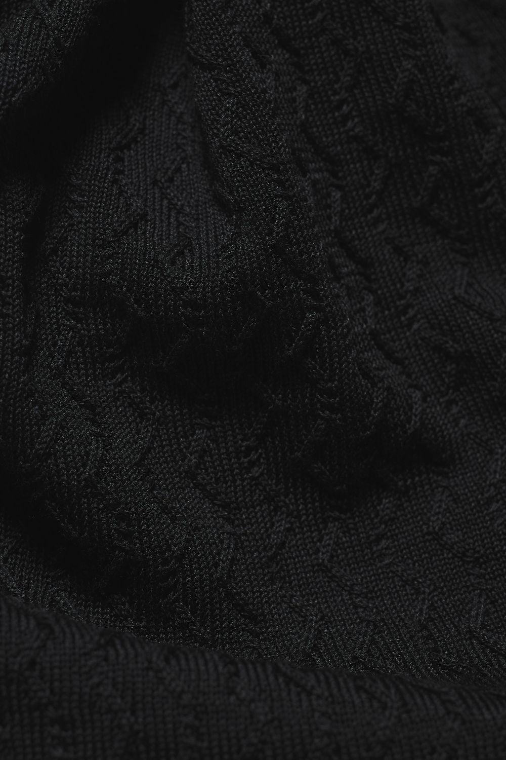 Mercerised Cotton Textured Knitted Polo Shirt in Black