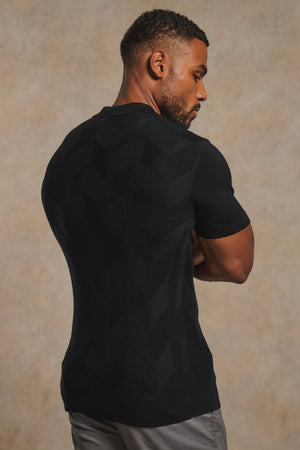 Mercerised Cotton Textured Knitted Shirt in Black