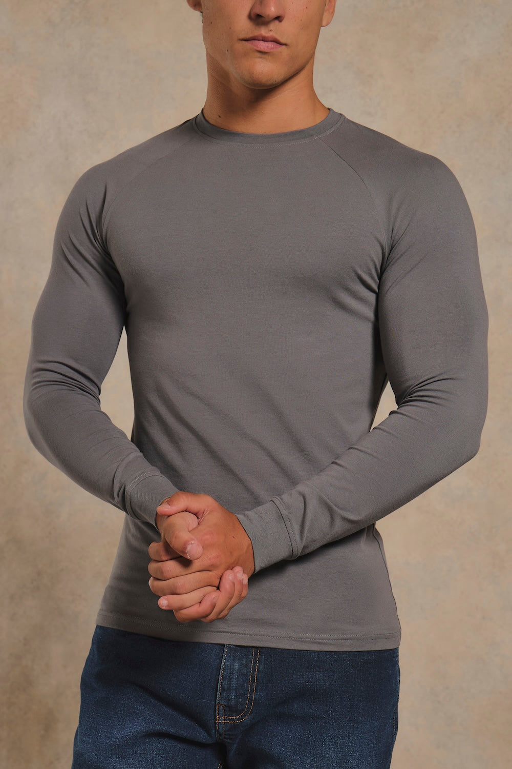 Muscle Fit Signature Long Sleeve T-Shirt in Charcoal