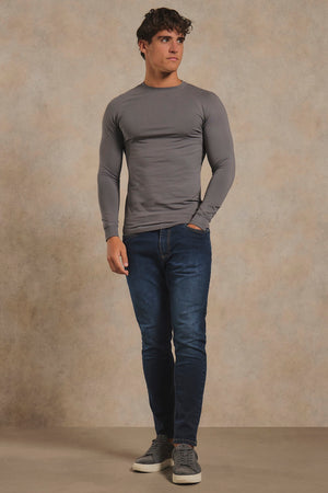 Muscle Fit Signature Long Sleeve T-Shirt in Charcoal