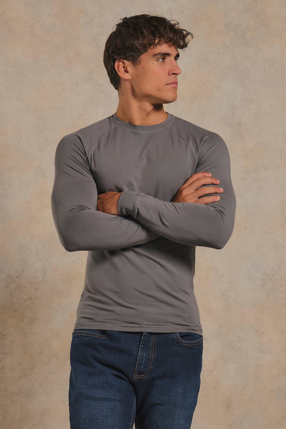 Muscle Fit Signature Long Sleeve T-Shirt in Charcoal