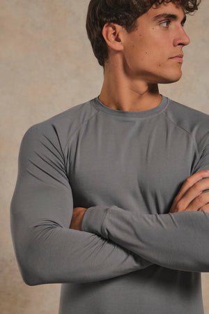 Muscle Fit Signature Long Sleeve T-Shirt in Charcoal