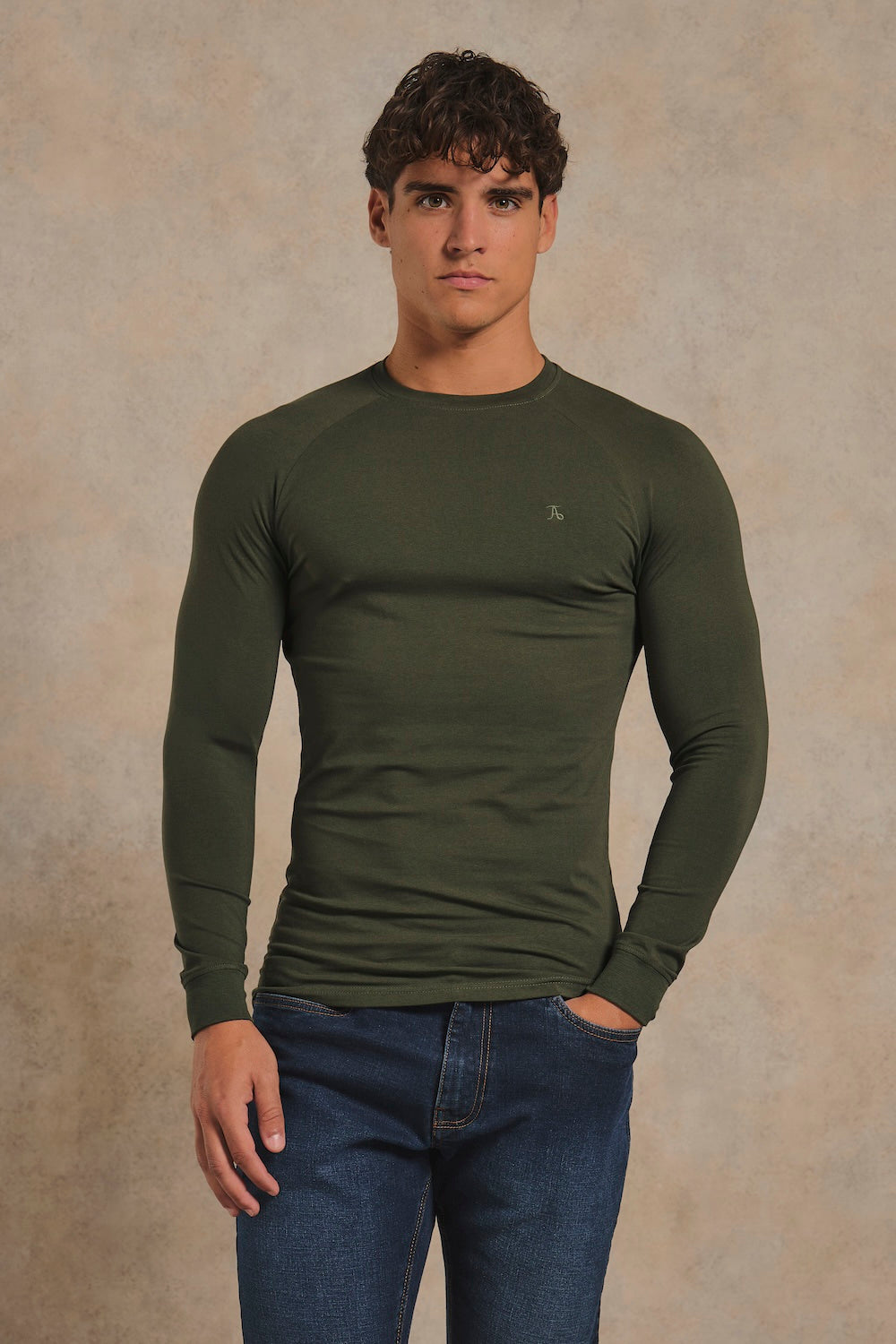 Muscle Fit Signature Long Sleeve T-Shirt in Khaki