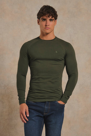 Muscle Fit Signature Long Sleeve T-Shirt in Khaki