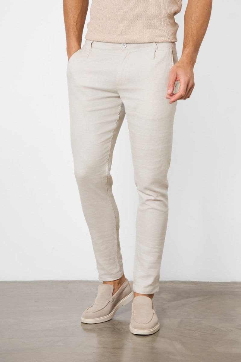 Linen Blend Single Pleated Trousers in Stone - TAILORED ATHLETE - ROW