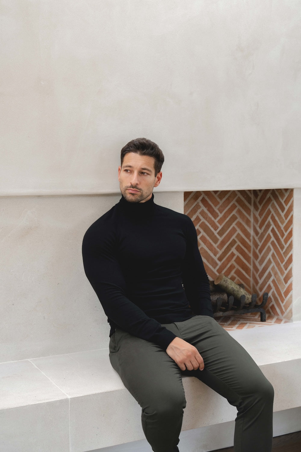 Cotton Blend Roll Neck Jumper in Black