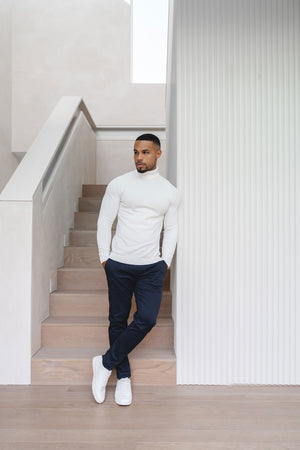 Cotton Blend Roll Neck Jumper in Winter White