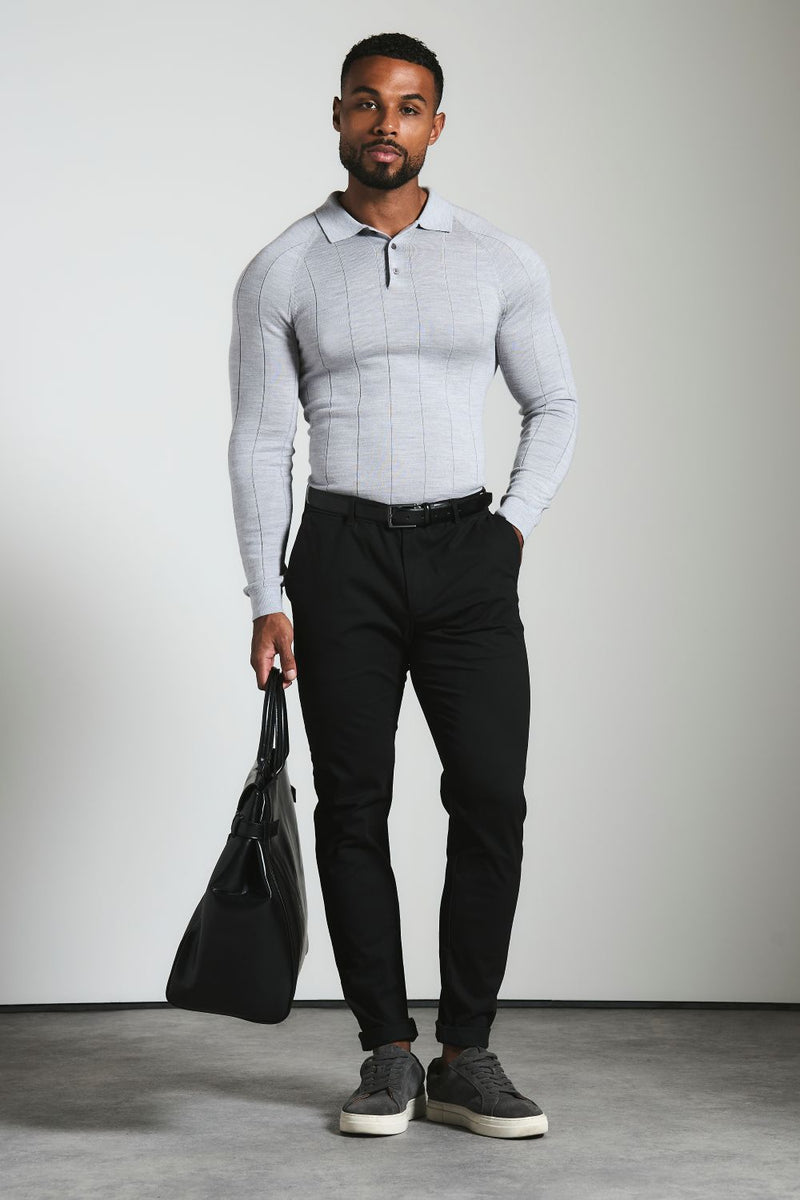 Muscle Fit Cotton Stretch Chino Trouser in Black