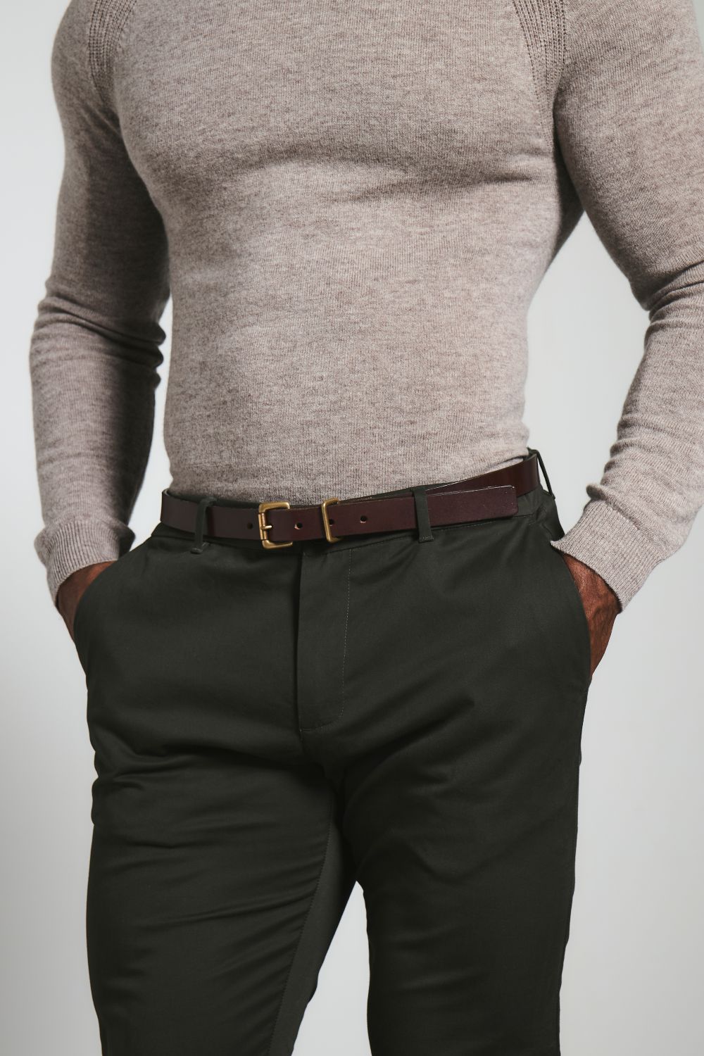Muscle Fit Cotton Stretch Chino Trouser in Dark Khaki