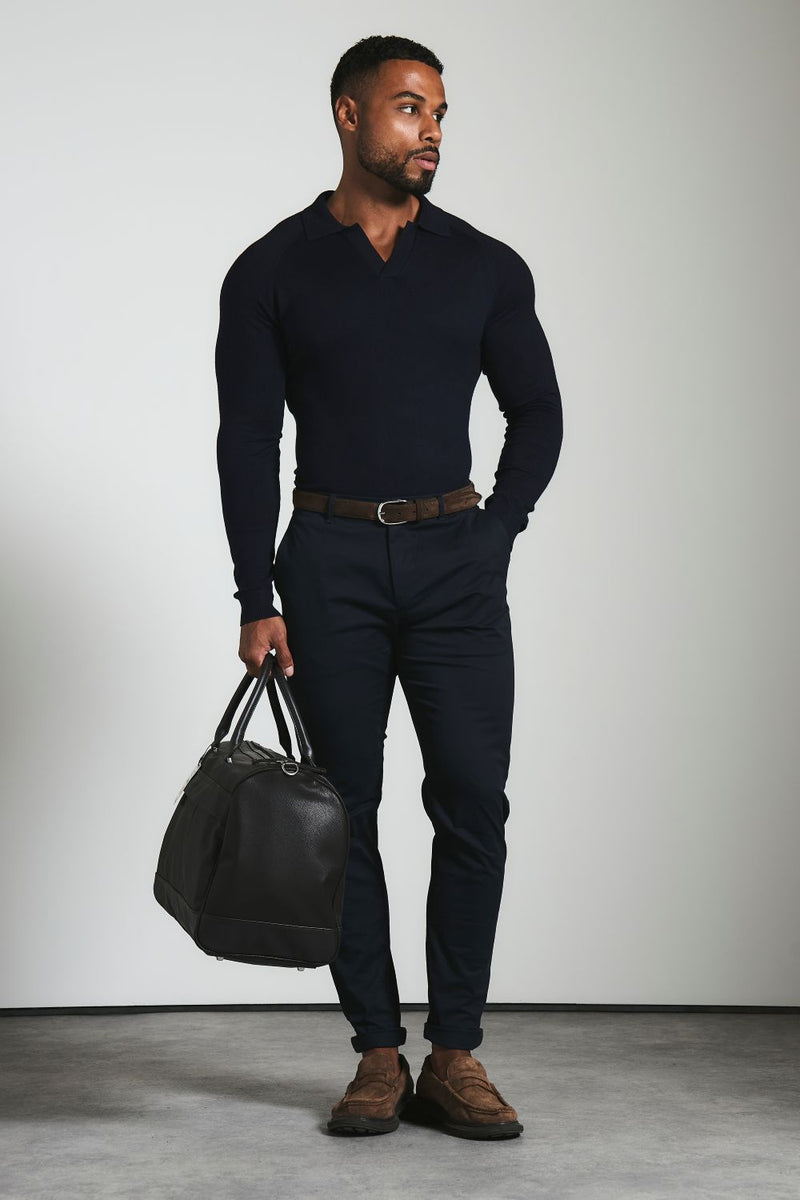 Muscle Fit Cotton Stretch Chino Trouser in Navy
