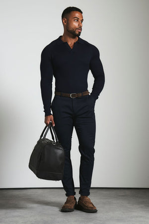Muscle Fit Cotton Stretch Chino Trouser in Navy