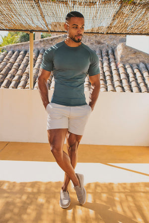 Muscle Fit Stretch Chino Shorts - Shorter Length in Dove Grey