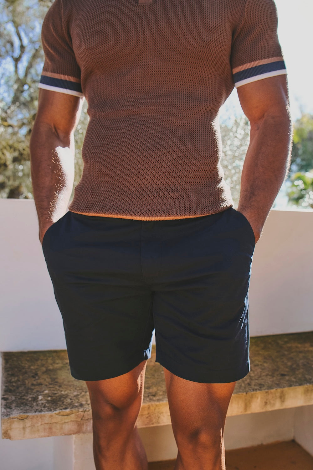 Muscle Fit Stretch Chino Shorts in Navy