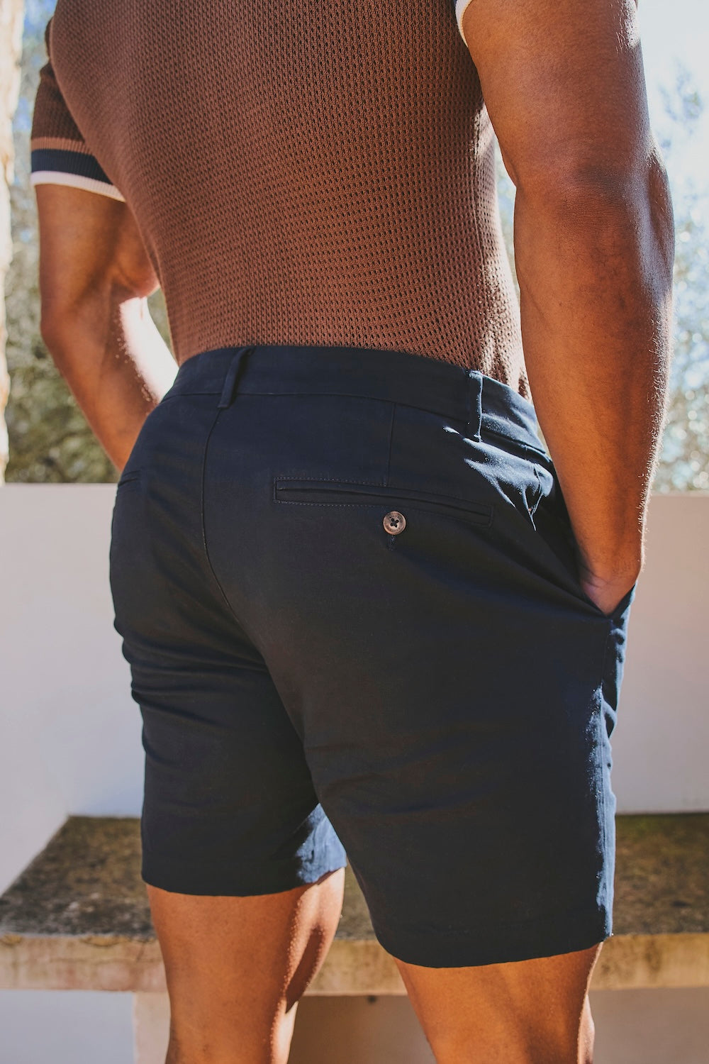 Muscle Fit Stretch Chino Shorts in Navy