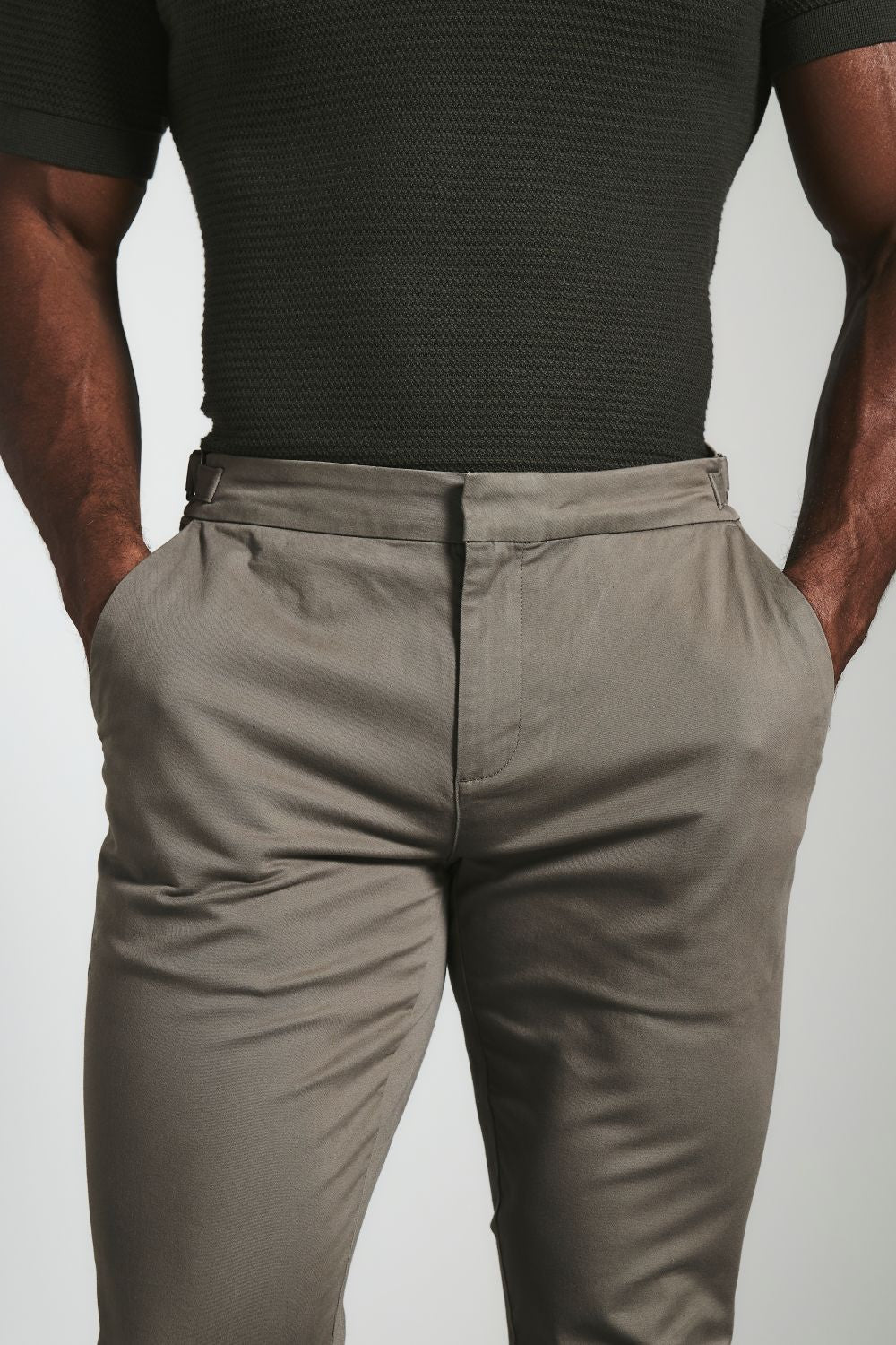 Smart Chino Side Adjuster Trousers in Dark Taupe